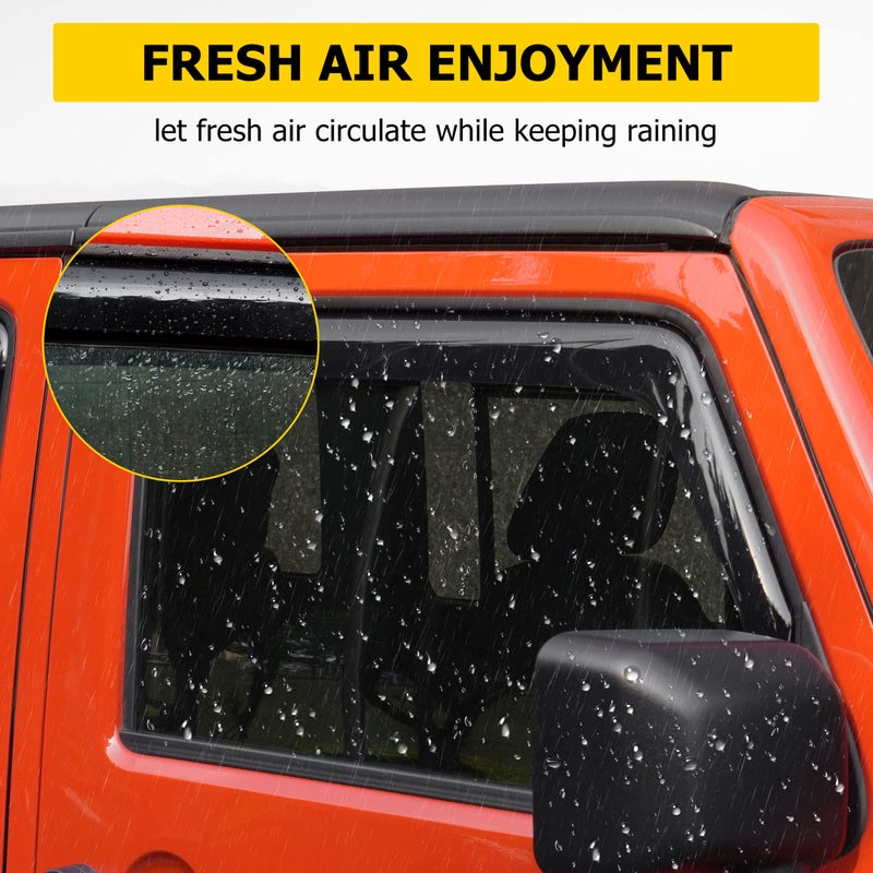 AUXMART 4Pcs Side Window Deflector Wind Rain Shade Visor Guard for 2007-2017 4-Door Jeep Wrangler JK Vent Visor Window Rain Guards for JK Wrangler 4 Door 2007-2017(Not for JL) - Image 4